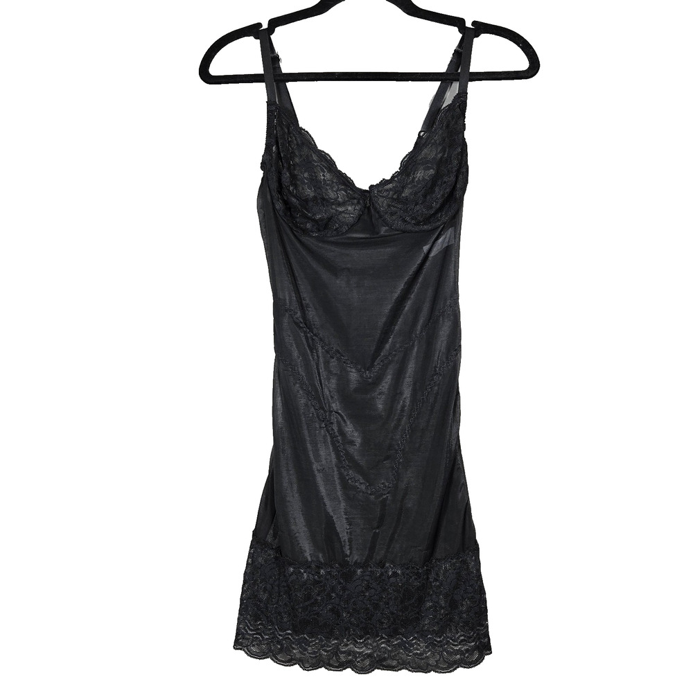 Vintage Victoria's Secret Gold‎ Label 36B Body Shaper Shapewear Black Lace 80s